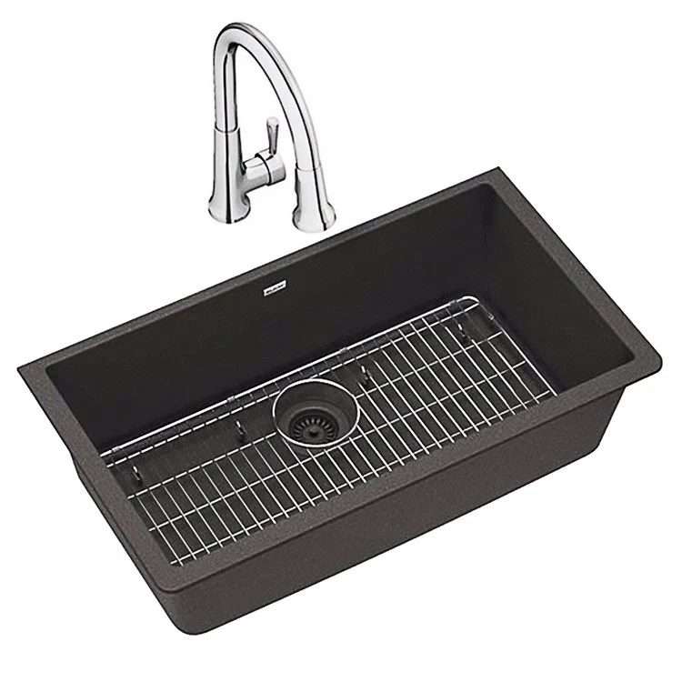 Kitchen Sink Quartz Classic 33 x 18.5 Inch Single Bowl Kit with Faucet White Undermount - Frankwebs