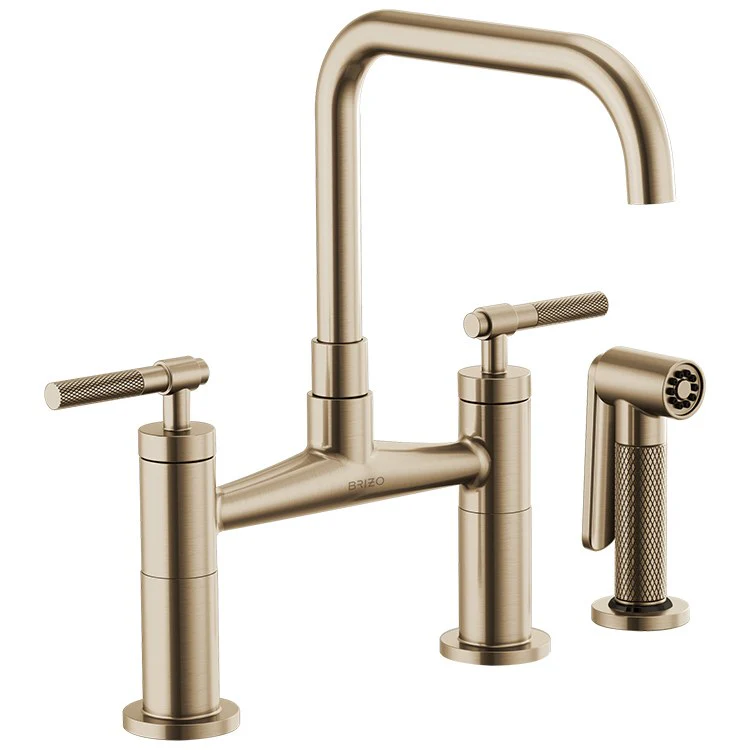 Litze Two Handle Kitchen Bridge Faucet with Square Spout/Knurled Handle/Side Sprayer - Frankwebs