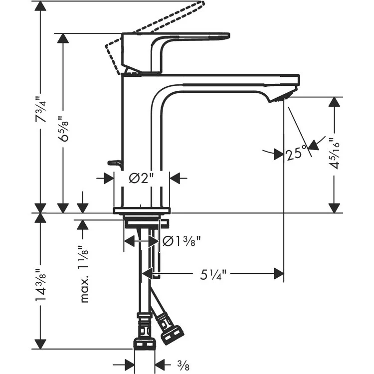Lavatory Faucet Rebris S 1 Lever Chrome 1.2 Gallons per Minute Pop-Up Drain 1 Hole Brass 4-3/8 Inch - Frankwebs