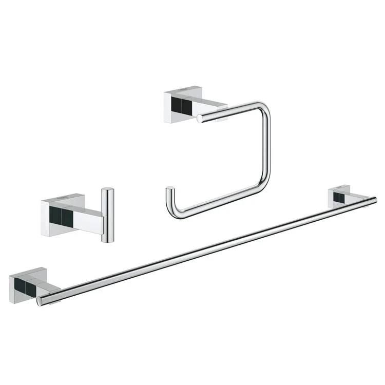 Accessory Set Essentials Cube 3-in-1 Starlight Chrome 24 Inch Towel Rail Robe Hook Toilet Paper Holder 2-3/8 Inch - Frankwebs