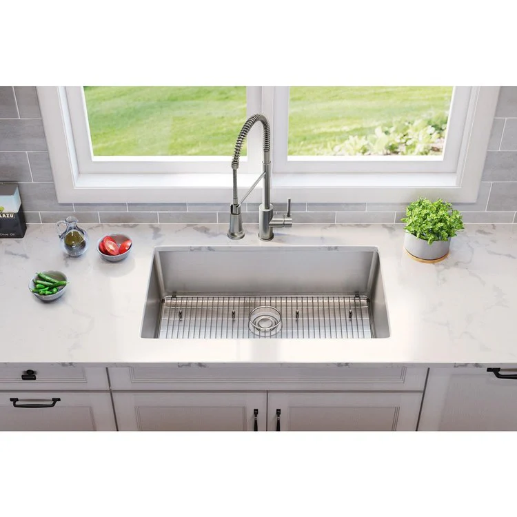 Sink Kit Lustertone Iconix 32.5 x 19.5 Inch Single Bowl Luminous Satin Bottom Grid Drain Strainer - Frankwebs