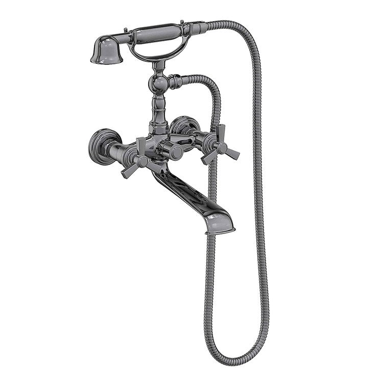 Tub Filler Miro Wall Mount Exposed with Handshower 6 Inch Spread 2 Cross ADA Midnight Chrome 2 Hole - Frankwebs