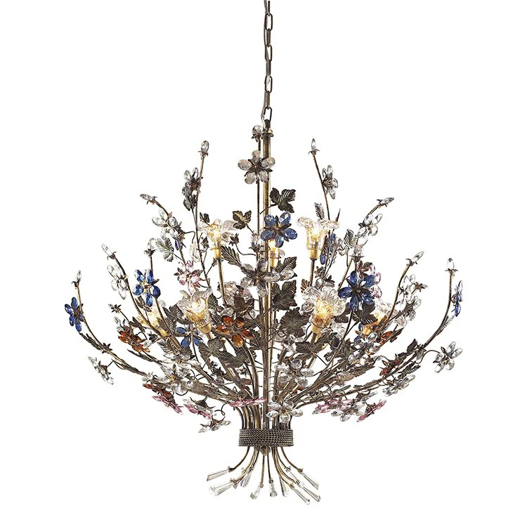 Brillare Nine-Light Two-Tier Chandelier with Multi-Color Crystal Florets - Frankwebs