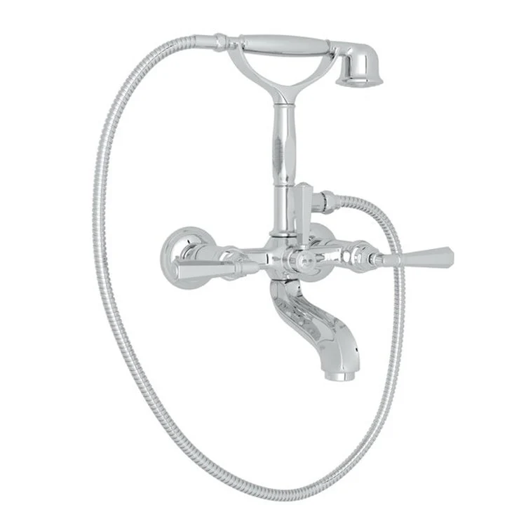 Tub Filler Palladian Wall Mount with Handshower 3 Metal Lever Italian Brass - Frankwebs