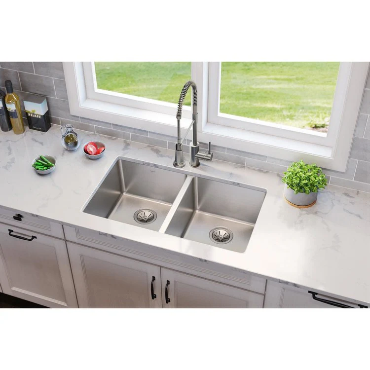 Kitchen Sink Lustertone Iconix 32.75 x 19.5 Inch Double Bowl Luminous Satin Undermount - Frankwebs