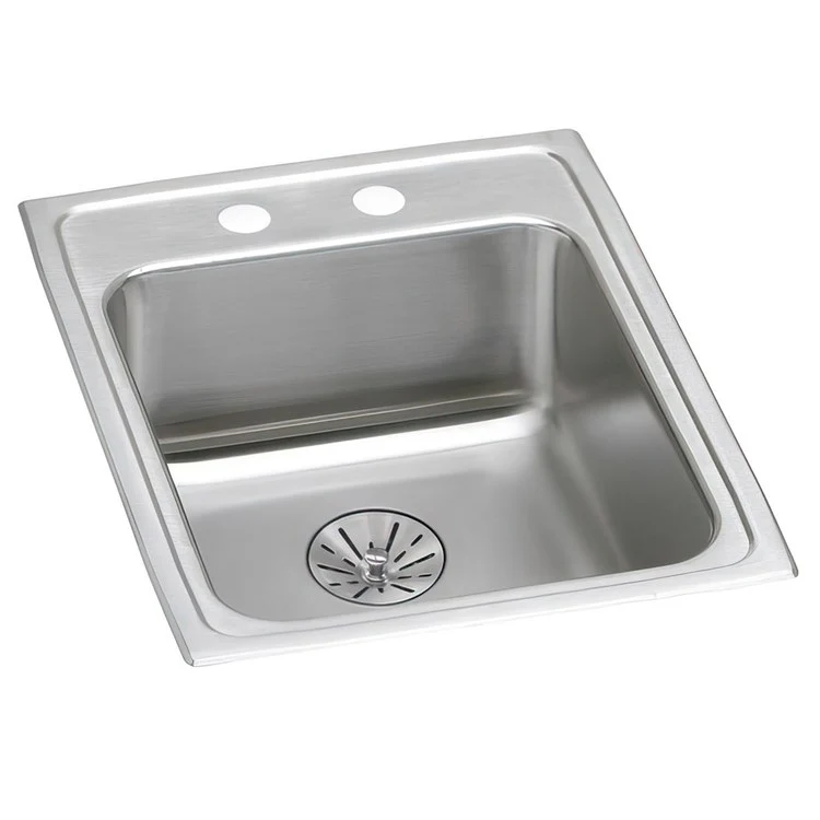Kitchen Sink Lustertone Classic 17 x 22 Inch Single Bowl with Perfect Drain 2 Hole ADA Lustrous Satin Drop-In Rectangle Drain Location Rear Center Depth 6-1/2 Inch Bottom Only Pads - Frankwebs