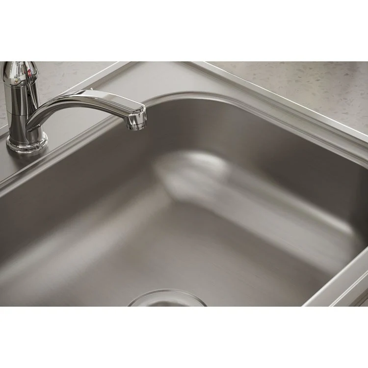 Kitchen Sink Dayton 25 x 22 Inch Single Bowl 1 Hole ADA Satin Top Mount Rectangle Drain Location Center Depth 6-4/7 Inch Bottom Only Pads - Frankwebs