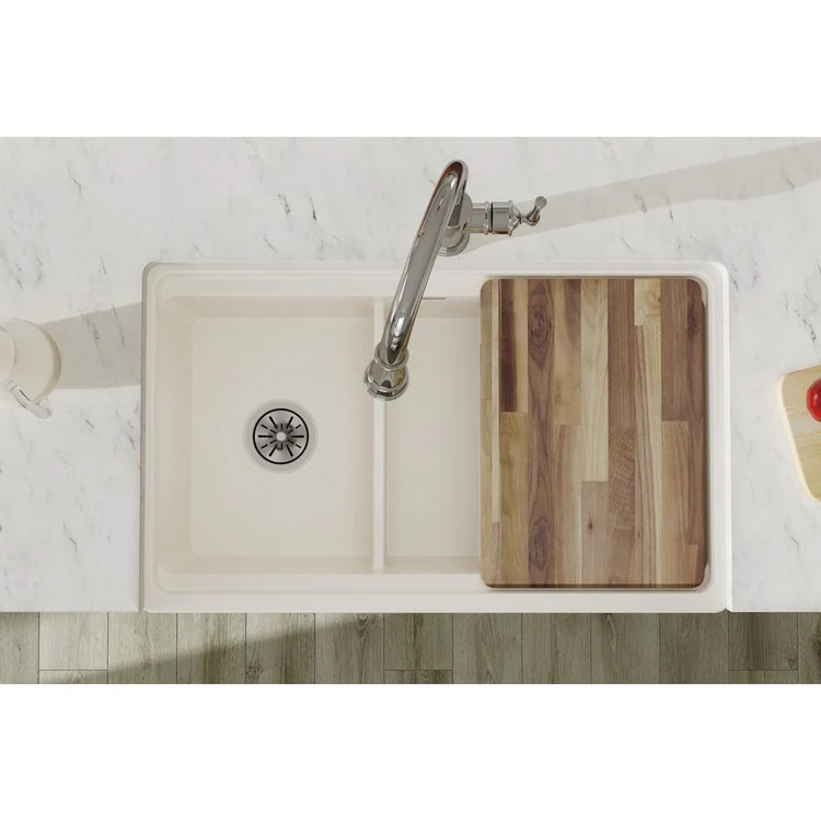 Kitchen Sink Fireclay 33 x 20 Inch Double Bowl 60/40 with Aqua Divide Apron Front Biscuit Farmhouse Drain Location Center Workstation - Frankwebs