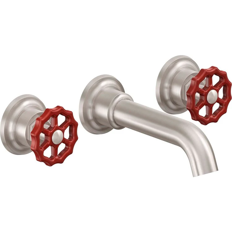 Lavatory Trim Descanso Works Vessel Wall 2 Red Wheel Burnished Nickel Spout Reach 6-5/16 Inch 1.2 Gallons per Minute - Frankwebs