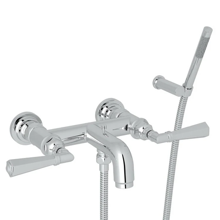 Tub Filler San Giovanni Wall Mount with Handshower 2 Metal Lever Polished Chrome - Frankwebs