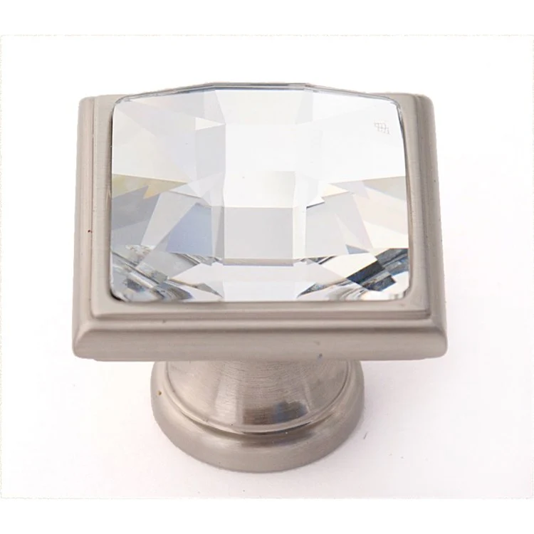 Knob Swarovski Crystal Square Pyramid Crystal Satin Nickel Brass 1-1/4 Inch 1-1/4 Inch 3/4 Inch - Frankwebs