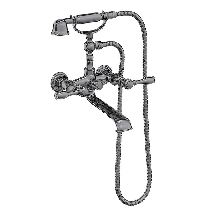 Tub Filler Victoria Wall Mount Exposed with Handshower 6 Inch Spread 2 Lever ADA Satin Brass PVD 2 Hole - Frankwebs