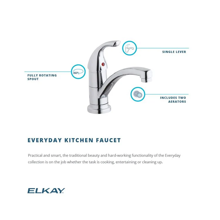 Kitchen Faucet Everyday Deck Mount 1 Lever ADA Chrome Standard 1 Hole Spout Height 6 Inch - Frankwebs