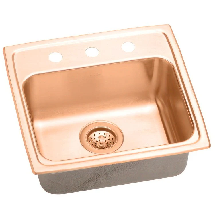 Kitchen Sink 19 x 18 Inch Single Bowl MR2 Hole ADA Copper Drop-In Rectangle Drain Location Rear Center Depth 5-1/2 Inch Full Spray Sides and Bottom - Frankwebs