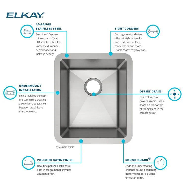 Kitchen Sink Crosstown 16 x 18.5 Inch Single Bowl Polished Satin Undermount Stainless Steel Drain Location Rear Center Includes 1000001306 Template - Frankwebs