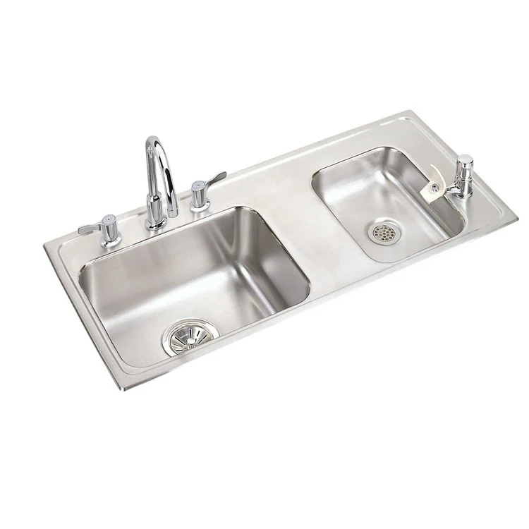 Classroom Sink Lustertone 37-1/4 x 17 x 5 Inch 4-7/8 Inch 3-1/2 Inch 2 Bowl ADA Right Kit 4 Hole Lustrous Satin Drop-In 42 Inch 64090014 Mounting Hardware - Frankwebs
