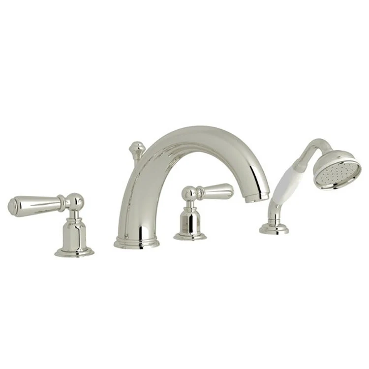 Tub Filler Edwardian Deck Mount with Handshower 2 Lever Fixed Spout Satin Nickel - Frankwebs