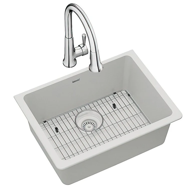 Kitchen Sink Quartz Classic 24.5 x 18.5 Inch Single Bowl Kit with Faucet White Undermount - Frankwebs
