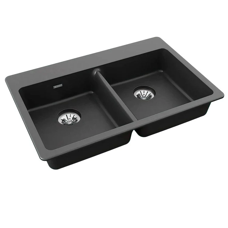 Kitchen Sink Quartz Classic 33 x 22 Inch Double Bowl with Perfect Drain ADA Greystone Drop-In Rectangle Drain Location Rear Center Depth 5-1/2 Inch - Frankwebs