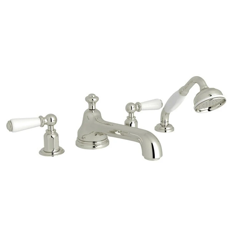 Tub Filler Edwardian Deck Mount with Handshower 2 Lever Low Level Fixed Spout Unlacquered Brass - Frankwebs