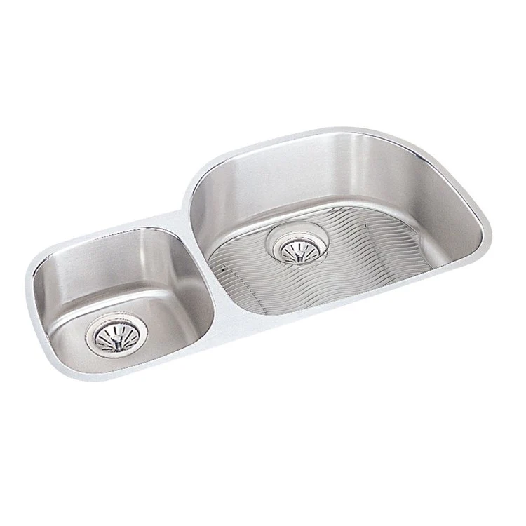 Sink Kit Lustertone Classic Offset 40/60 36.25 x 21.125 Inch Double Bowl Lustrous Satin One LKWOBG2118SS Bottom Grid One LK99 Drain 7-1/2 Inch - Frankwebs