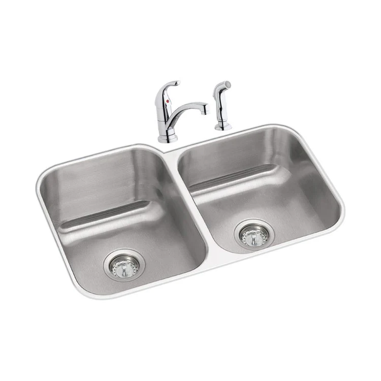 Kitchen Sink Dayton 31.75 x 20.5 Inch Double Bowl Offset Kit with Faucet Radiant Satin Undermount - Frankwebs