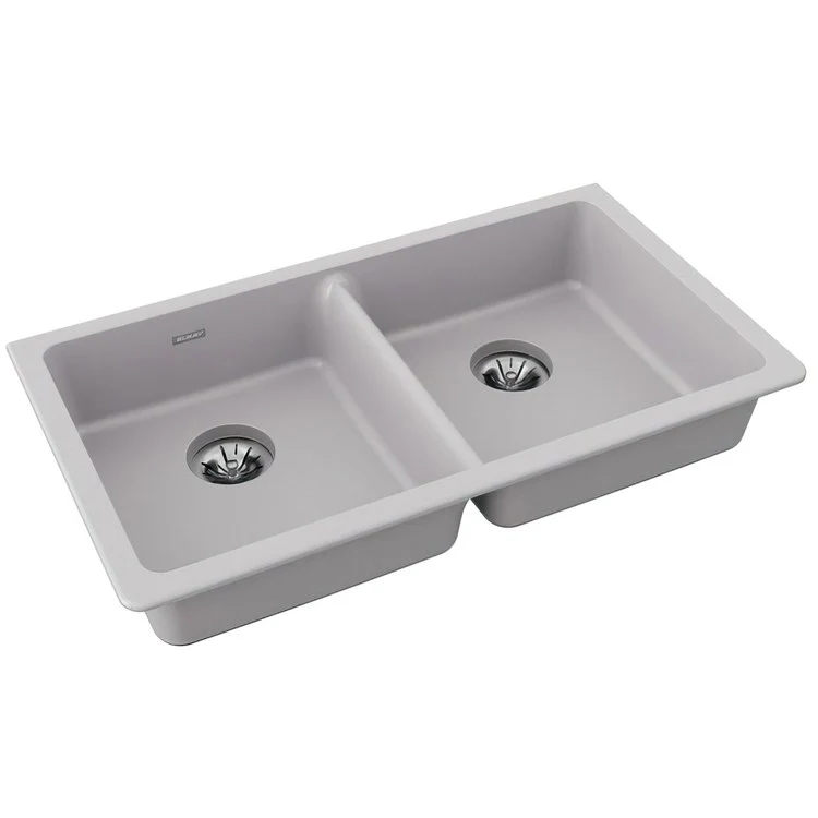 Kitchen Sink Quartz Classic 33 x 18.5 Inch Double Bowl Perfect Drain ADA White Undermount Rectangle Drain Location Rear Center Depth 5-1/2 Inch Naturally Sound Deadening Superior Heat Scratch Fade and Stain Resistance - Frankwebs