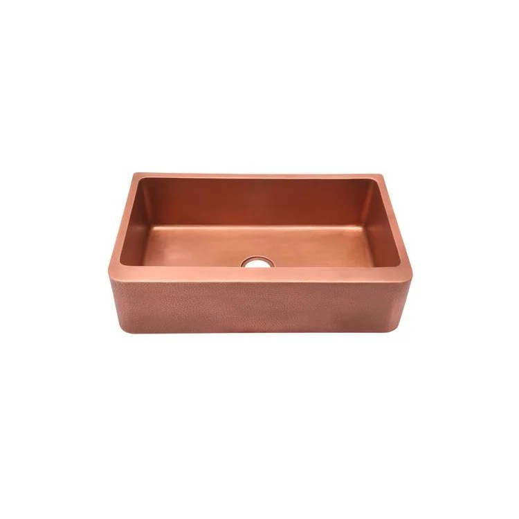 Kitchen Sink 36L x 22W Inch Single Bowl Barroca Farmer Smooth Interior Hammered Antique Copper Round Edge Rectangle - Frankwebs