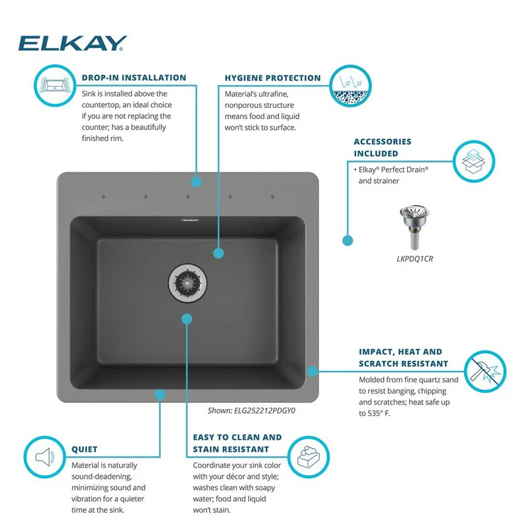 Laundry Sink Quartz Classic 25 x 22 Inch Single Bowl with Perfect Drain Dusk Gray Drop-In - Frankwebs