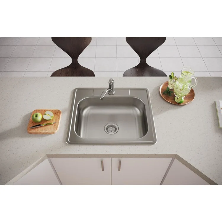 Kitchen Sink Dayton 25 x 22 Inch Single Bowl 1 Hole ADA Satin Top Mount Rectangle Drain Location Center Depth 6-4/7 Inch Bottom Only Pads - Frankwebs
