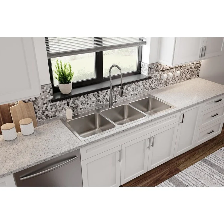 Kitchen Sink Lustertone Classic 54 x 22 Inch Triple Bowl 1 Hole Lustrous Satin Drop-In Drain Location Center Bottom Only Pads - Frankwebs