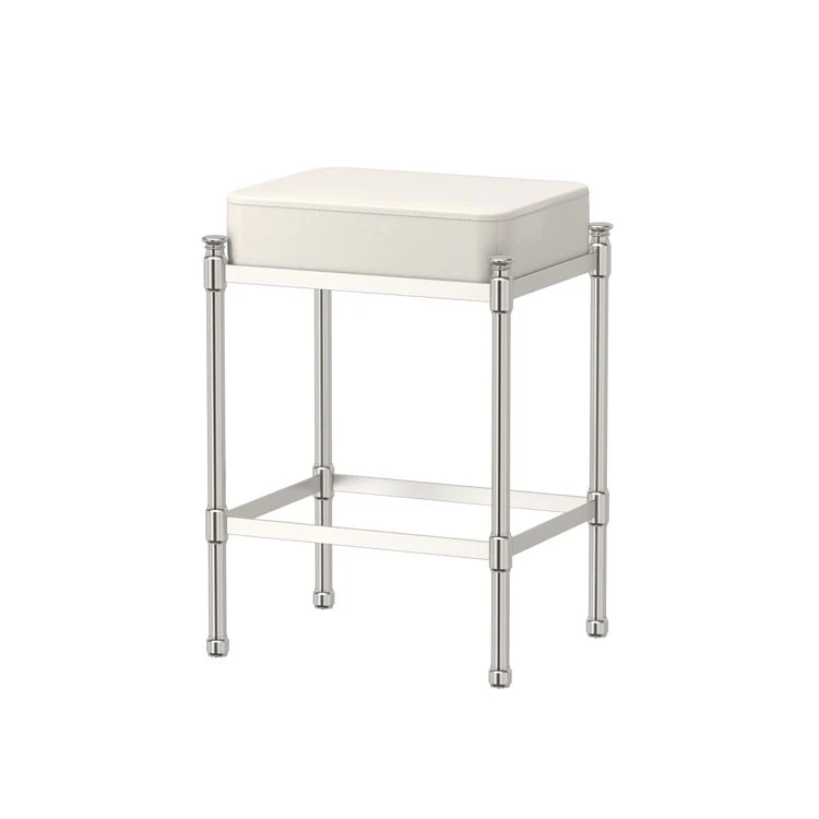 Stool Rectangle Vanity Stool with White Leather 19.5 Inch Chrome Metal - Frankwebs
