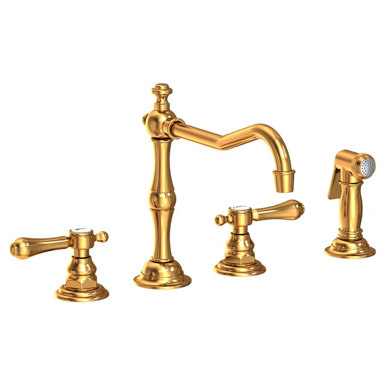 Kitchen Faucet Chesterfield 8 to 20 Inch Spread 2 Lever ADA Satin Gold PVD Pull Out Sidespray Spout Height 5-5/9 Inch Spout Reach 9-1/2 Inch 1.8 Gallons per Minute - Frankwebs
