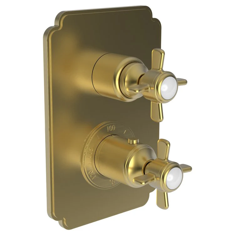 Thermostatic Trim Fairfield Rectangular Plate 2 Cross Satin Gold PVD ADA for Luxtherm 1/2 Inch Rough Valve Face Plate Diverter and Temperature-Adjust Handles Brass - Frankwebs