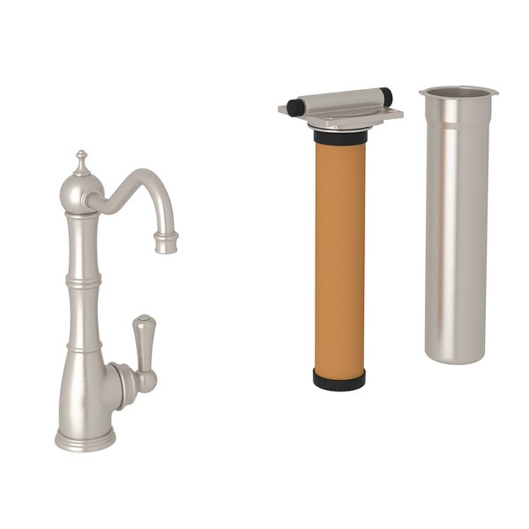 Filter Faucet Edwardian with Filtration Kit 1 Lever Satin Nickel Swivel Column Spout 0.5 Gallon per Minute - Frankwebs