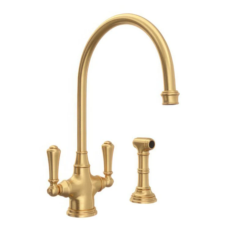 Kitchen Faucet Georgian Era 2 Lever Unlacquered Brass C-Spout 1.8 Gallons per Minute - Frankwebs