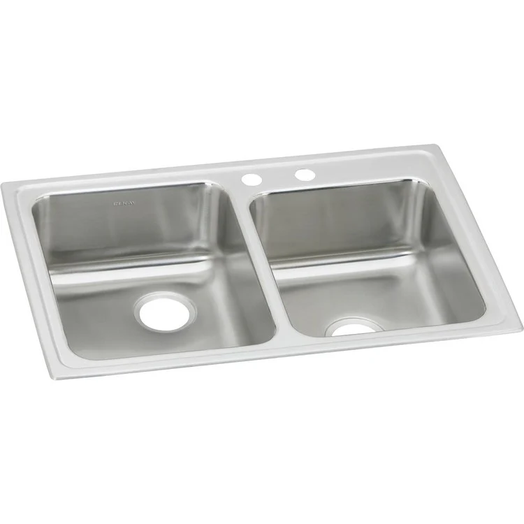 Kitchen Sink Lustertone Classic 33 x 22 Inch Double Bowl 2 Hole Lustrous Highlighted Satin Top Mount Stainless Steel Drain Location Center Rear Drain Location Center Sound Guard - Frankwebs