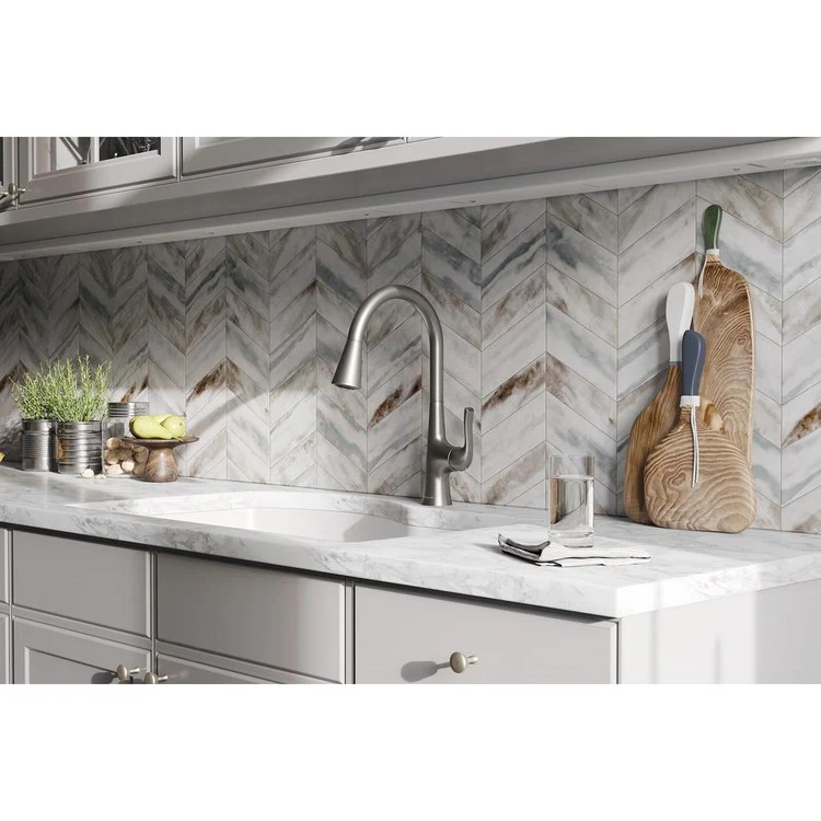 Kitchen Faucet Harmony Deck Mount 1 Forward Only Lever ADA Lustrous Steel Pull Down Spray 1 Hole Spout Height 15-1/2 Inch - Frankwebs