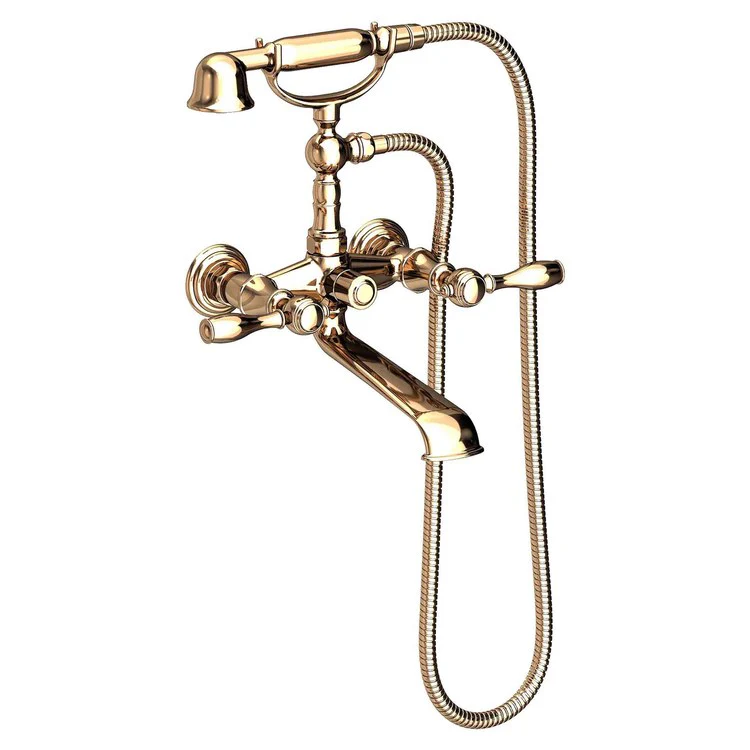 Tub Filler Victoria Wall Mount Exposed with Handshower 6 Inch Spread 2 Lever ADA Satin Brass PVD 2 Hole - Frankwebs