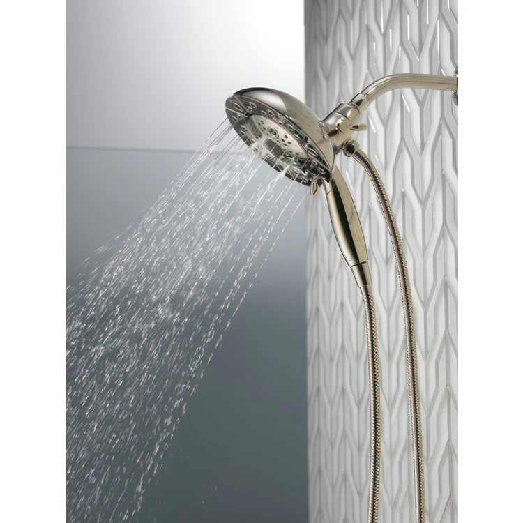 Handshower Combination In2ition Universal Showering Components H2Okinetic 2-In-1 Lumicoat Polished Nickel WaterSense 5 Function 6-7/8 Inch Includes 60-82 Inch Stretchable Metal Hose - Frankwebs