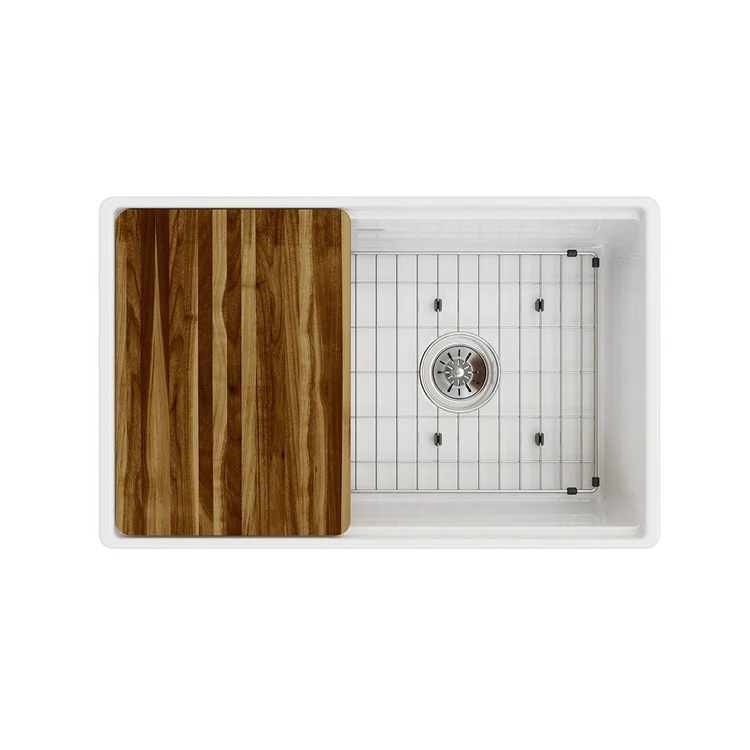 Kitchen Sink Fireclay 30 x 19 Inch Single Bowl Kit Apron Front White Farmhouse Front Drain Location Right Workstation - Frankwebs