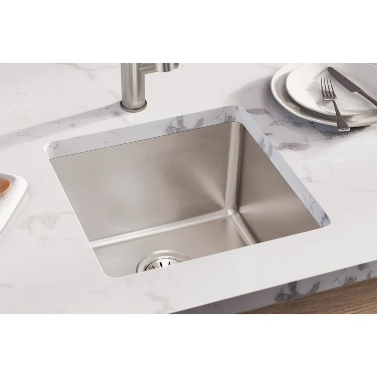 Kitchen Sink Lustertone Iconix 18.5 x 18.5 Inch Single Bowl Luminous Satin Undermount Drain Location Rear Center - Frankwebs