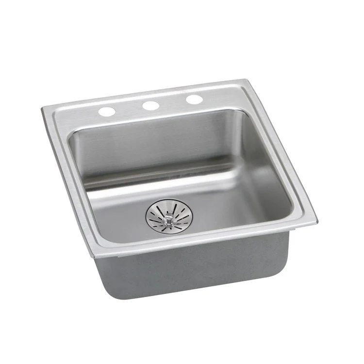Kitchen Sink Lustertone Classic 19.5 x 22 Inch Single Bowl with Perfect Drain 1 Hole ADA Lustrous Satin Drop-In Rectangle Drain Location Rear Center Depth 6-1/2 Inch Includes 1000001263 Template 1 LKPD1 Perfect Drain and Strainer Bottom Only Pads - Frankwebs
