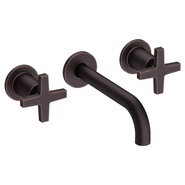 Lavatory Faucet Dorrance Wall Mount 8 Inch Spread 2 Cross ADA Watersense French Gold PVD 1.2 Gallons Per Minute Brass Less Drain Spout Reach 7-1/9 Inch - Frankwebs