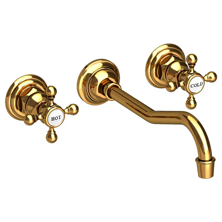 Lavatory Faucet Chesterfield Wall Mount 8 Inch Spread 2 Cross ADA WaterSense English Bronze 1.2 Gallons Per Minute Brass Less Drain Spout Reach 9-3/4 Inch - Frankwebs