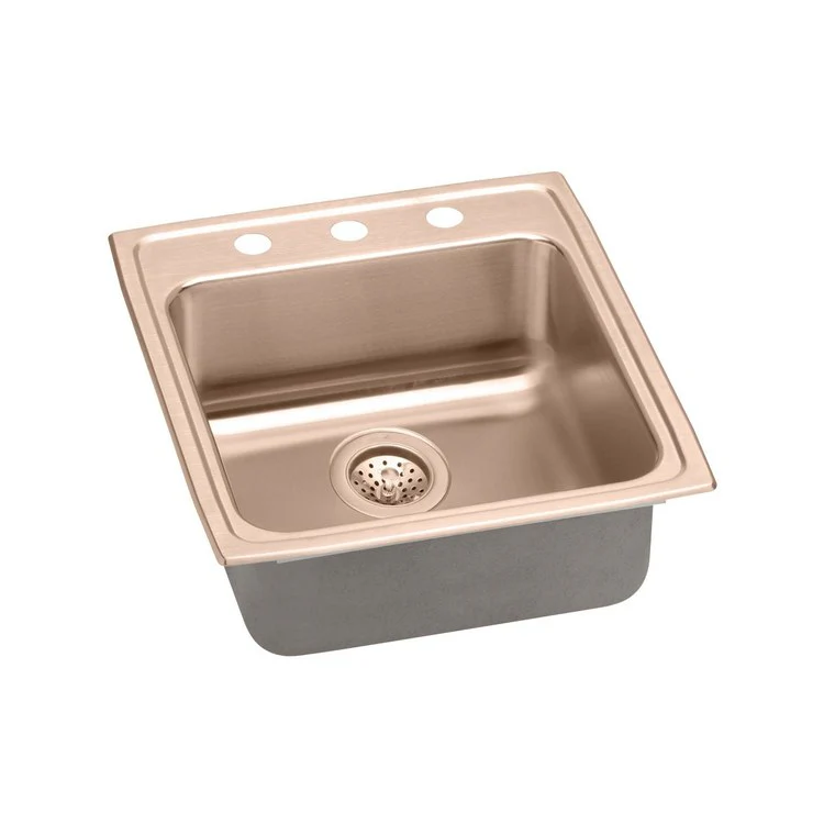 Kitchen Sink 19.5 x 22 Inch Single Bowl OS4 Hole ADA Copper Drop-In Rectangle Drain Location Rear Center Depth 6-1/2 Inch Full Spray Sides and Bottom - Frankwebs