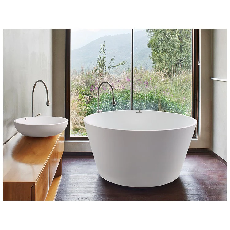 Air Tub Halo 52 x 52 Inch Freestanding Rolled Rim Center Biscuit Matte Round Sculpturestone 121 Gallons 26 Inch - Frankwebs