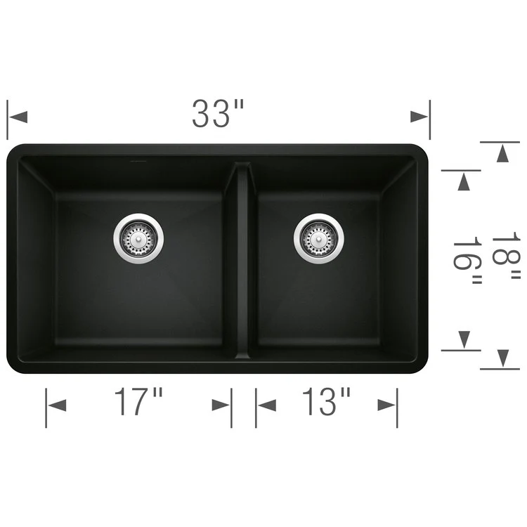 Kitchen Sink Precis 33 x 18 Inch Double Bowl 1-3/4 Bowl Coal Black Undermount Rectangle Silgranit - Frankwebs