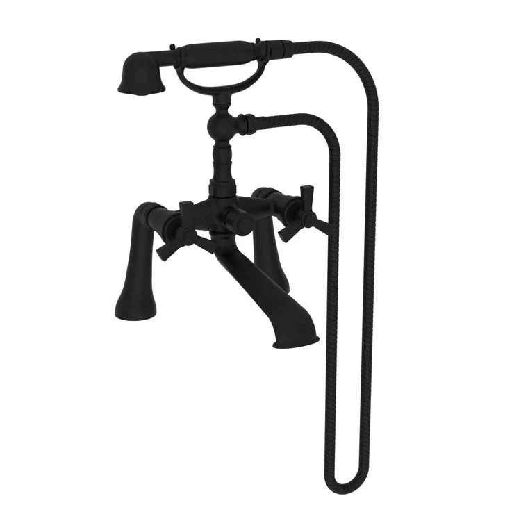 Tub Filler Miro Exposed Deck Mount with Handshower 7-1/4 Inch Spread 2 Cross ADA Matte White 2 Hole - Frankwebs