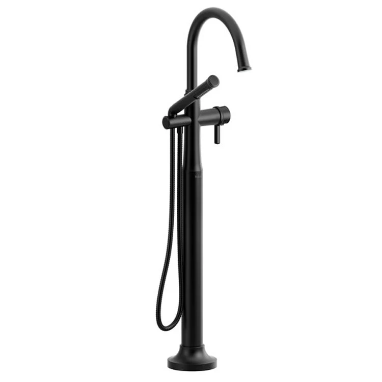 Tub Filler Trim Momenti Floor Mount with C-Spout 1 J-Shaped Lever Polished Nickel ADA - Frankwebs
